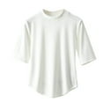 thumbnail image 2 of Fanxing Womens Mock Neck Shirts Short Sleeve T Shirts Elbow Length Sleeve Summer Tops Loose Fit Solid Color Tees Curved Hem Tshirts White,L, 2 of 7