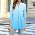 thumbnail image 5 of Business Casual Blouses Womens 3/4 Sleeve Gradient Loose Tops Fashion Work Dressy Flowy Shirts Pullover, Light Blue L, 5 of 5
