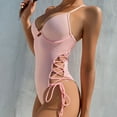 thumbnail image 6 of Women Swimsuit Solid Color One Piece Beachwear Padded Underwire Drawstring Swimwear for Swimming, 6 of 7