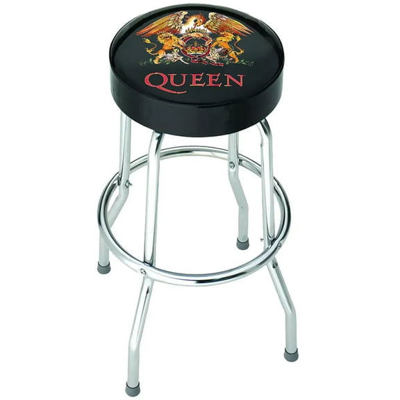 Rocksax - Queen - Classic Crest Logo - Bar Stool With Swivel Seat (Black/Chrome)