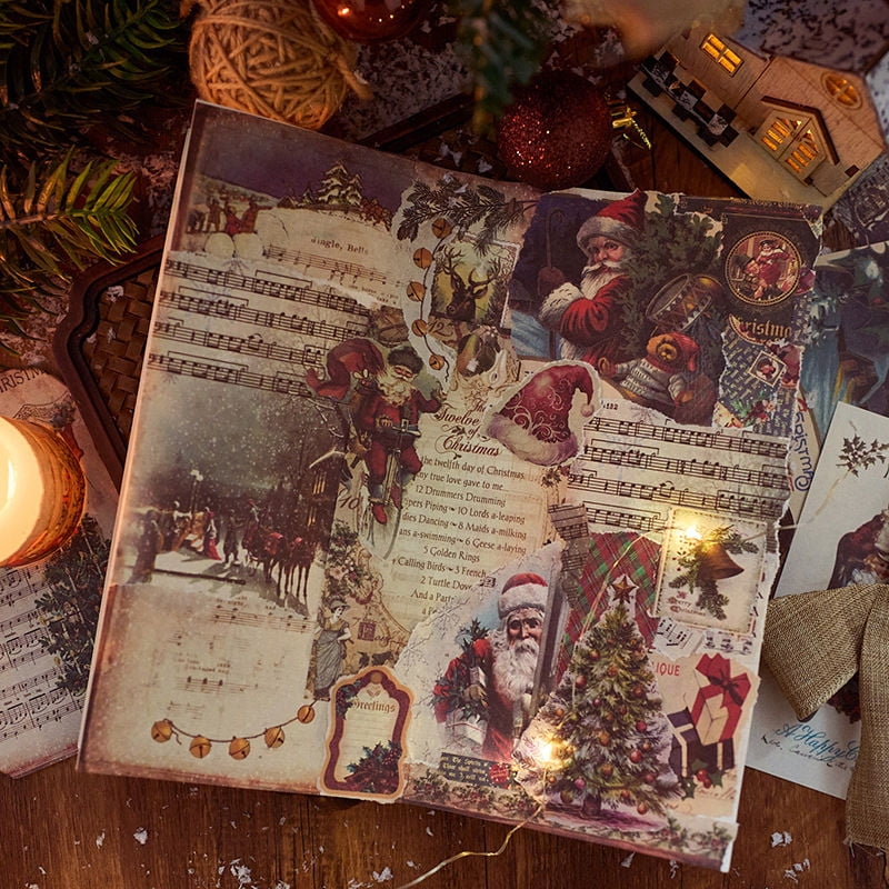 300 Sheets Vintage Holiday Gift Paper Pack - Christmas Joy Series Background Paper for Journals, DIY Crafts, and Decoration