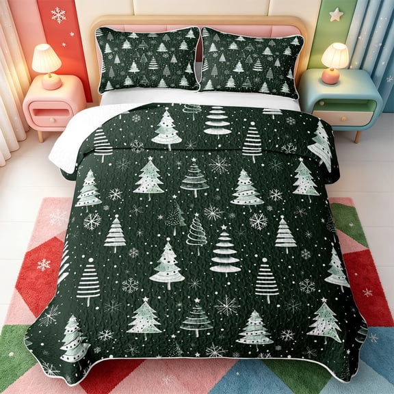 Manfei Christmas Winter Holiday Quilt Full,Farmhouse Santa Claus Full Bedspread Sets,3-Piece,1 Coverlet and 2 Pillowcases