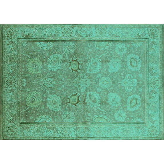 Ahgly Company Machine Washable Indoor Rectangle Oriental Turquoise Blue Traditional Area Rugs, 8' x 12'