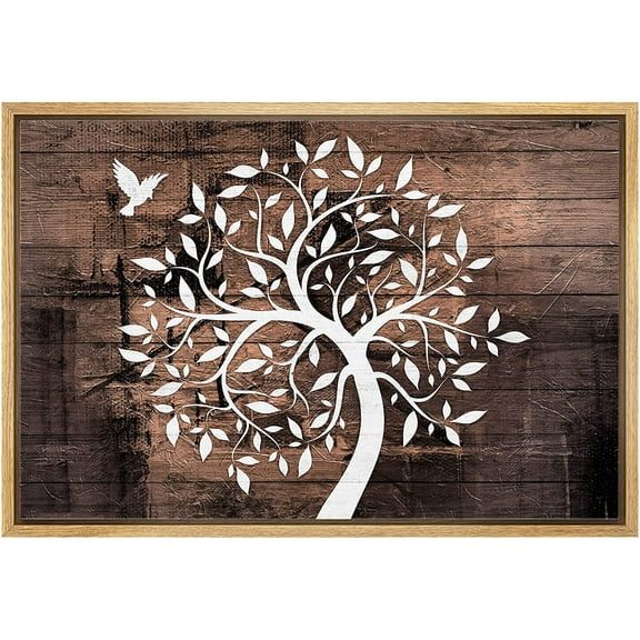 wall26 Framed Canvas Print Wall Art Wood Panel Forest Tree Silhouette Bird Nature Wilderness Illustrations Modern Art Rustic Decorative Relax/Calm for Living Room, Bedroom, Office - 16"x24"