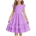 thumbnail image 2 of Vmvidoty Girls Summer Flutter Sleeve One-Piece Frock Dress Purple 12 Years, 2 of 9