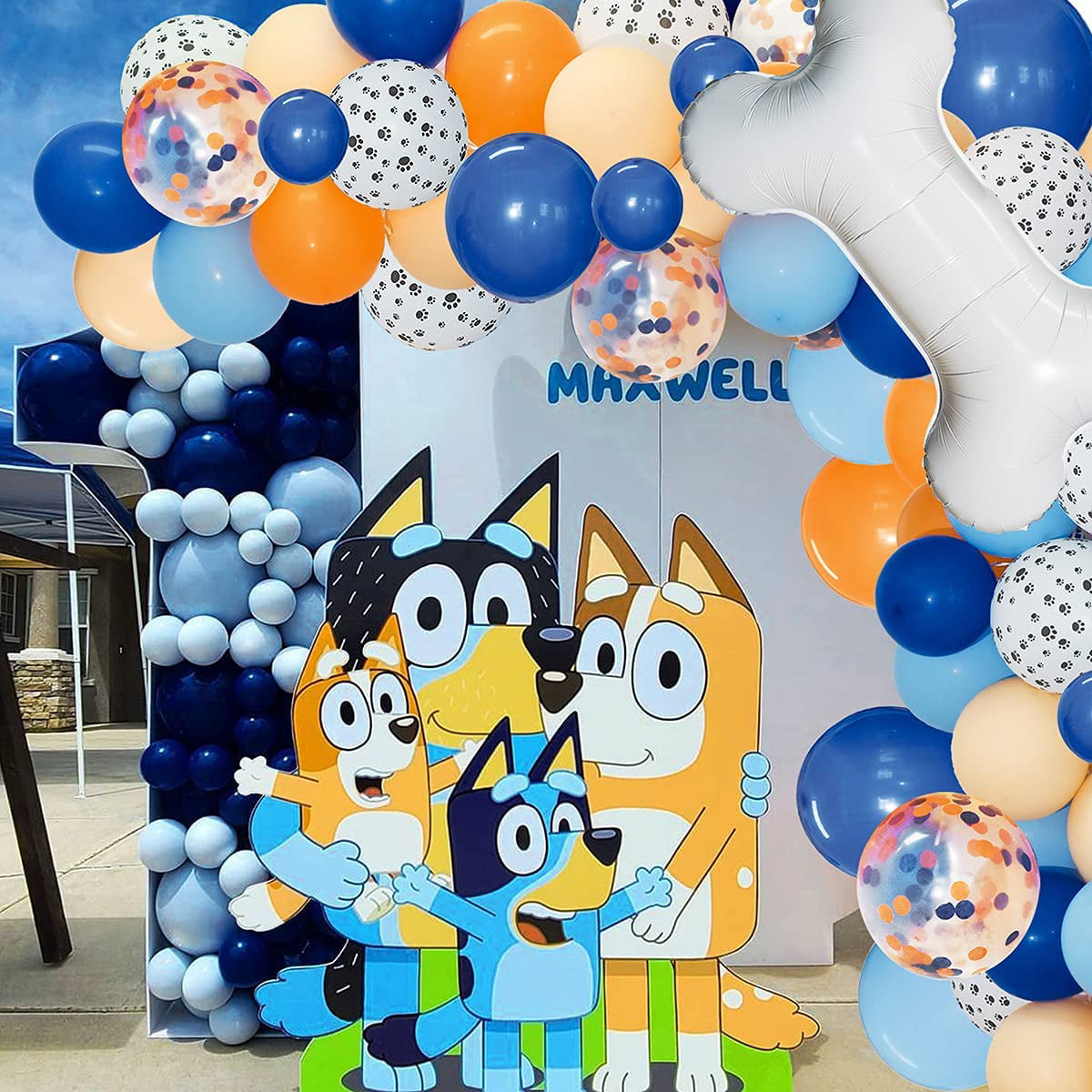 Blue Orange Blush Dog Paw Balloon Arch with Bone Shaped Foil Balloons for Kids Bluey Theme Birthday Baby Shower Party Decorations 117Pcs Bluey Theme Party Balloon Garland Kit 