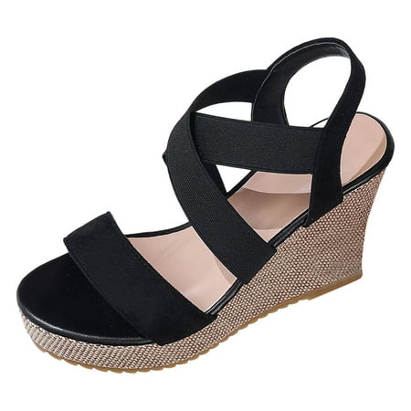 

ZHAGHMIN Women’S Summer Shoes Size9 Women S Open Toe Ankle Strap Casual Flatform Platform Sandals Summer Non Slip Strappy Wedge Sandals Beach Black