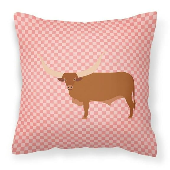 Ankole-Watusu Cow Pink Check Fabric Decorative Pillow