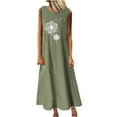 thumbnail image 2 of Sakmal Womens Dresses Sun Dress Maxi Green Cotton and Linen Pocket Crew Neck Graphic Sleeveless Ladies Dresses Under $5, 2 of 4