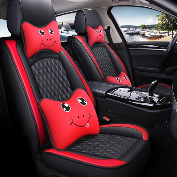 Tuqiang Car Seat Covers Cartoon Themed Design for Honda for Accord 2007-2018 Waterproof Auto Seat Covers Universal for 5-Seaters, Airbag Friendly with Pollow and Headrest Black and Red