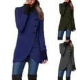 thumbnail image 7 of Lovskoo Winter Coats for Women 2023 Trendy Long Sleeve Button Solid Color Semi-Open Collar Trench Coat Black, 7 of 7