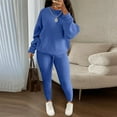thumbnail image 2 of CharmCyan Women’s Two Piece Knit Sweater Set Long Sleeve Pullover Top and High Waist Pants Casual Lounge Outfits for Fall Winter Blue XL, 2 of 2