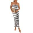 thumbnail image 1 of Vestido PRETTYGARDEN Maxi Strapless Ajustado de Canalé Negro y Blanco Talla L, 1 of 8