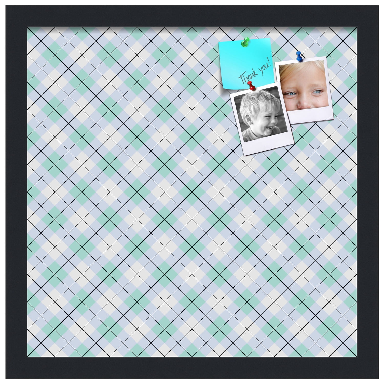 PinPix ArtToFrames 13x13 Custom Cork Bulletin Board Argyle Purple - Green   Poster Board Has a Fabric Style Canvas Finish, Framed in Satin Black (PinPix-640)