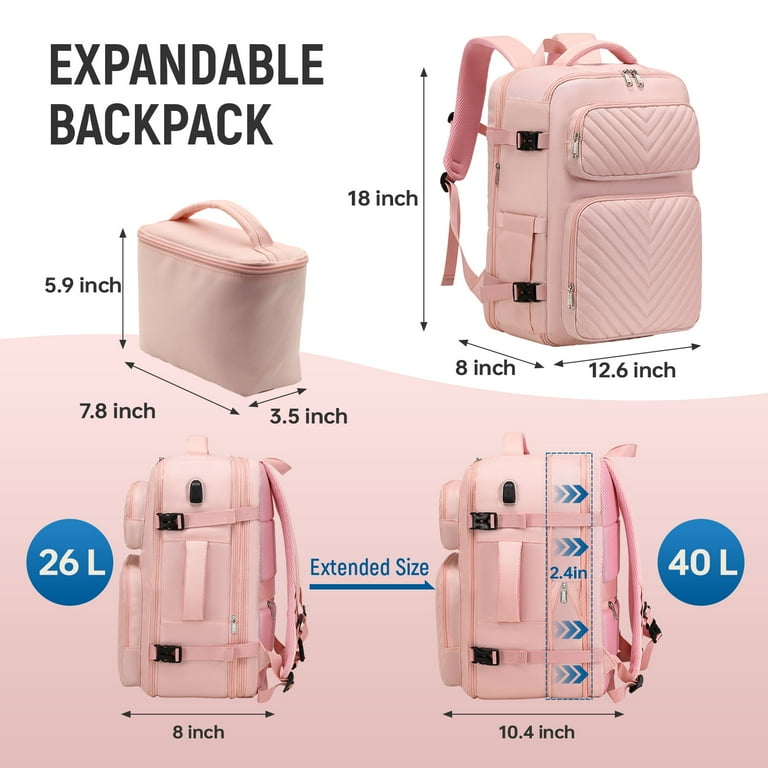 XJ-HOME 40L Travel Backpack for Women - Airline Approved Carry-On,  Expandable Waterproof Backpack with USB Charging Port, Suitcase for  Camping, Hiking, School, Fits 17.3" Laptop (Pink) - Walmart.com