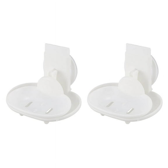 2X Double Soap Dish Strong Suction Soap Holder Cup Tray for Shower Bathroom (White)