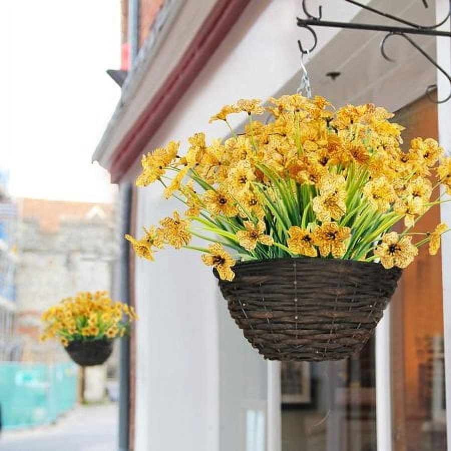 Baumaty 20 Bundles Artificial Flowers Outdoor UV Resistant Fake Flowers No Fade Faux Plastic Plants Garden Porch Window Box Decorating (Yellow)