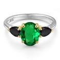 thumbnail image 3 of Gem Stone King 925 Silver and 10K Yellow Gold Green Nano Emerald and Black Onyx Engagement Ring for Women | 2.26 Cttw | Oval 9X7MM | Gemstone May Birthstone | Size 5, 3 of 6
