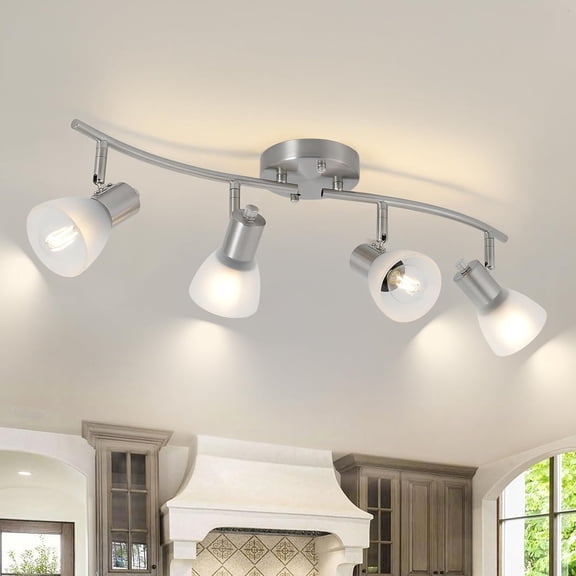 KEESFU 7.8 in 4-Light Nickel-Finish Adjustable Directional Head Corded Electric Track Lighting Sets
