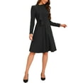 thumbnail image 2 of INSPIRE CHIC Tie Neck Dress for Women's Mock Neck Long Sleeve A-Line Midi Dresses, 2 of 6