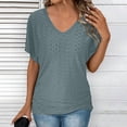 thumbnail image 5 of ShiShine Womens T Shirts V Neck Short Sleeve Casual Tops Loose Fit Basic Tees with Pleated Hem, 5 of 6