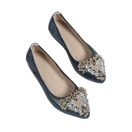 

SIMANLAN Ladies Loafers Comfort Flats Pointy Toe Flat Shoes Womens Elegant Casual Walking Shoe Women Slip On Slip-Ons Blue 11