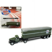 1941-1946 Chevrolet Tractor Trailer Truck U.S. Mail Army Green 1/87 (HO) Scale Model by Classic Metal Works