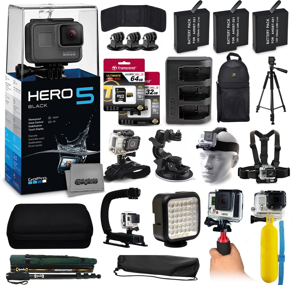 Buy GoPro HERO5 Black CHDHX-501 with 96GB Memory + 3x Batteries + Travel Charger + Backpack + 60? Tripod + Head Chest Strap... by GoPro