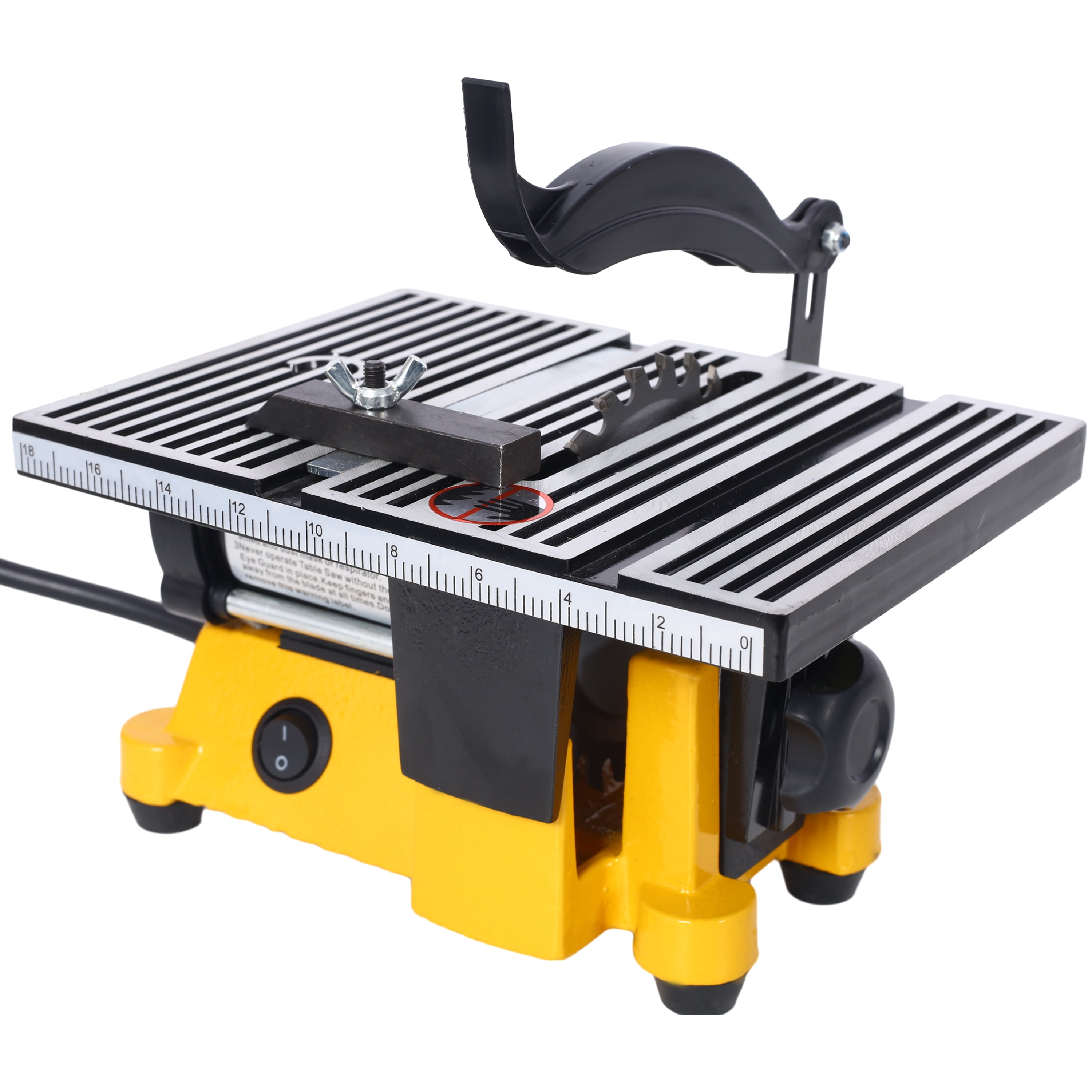 4 Inch Mini Table Saw 90W Multifunctional Desktop Cut Off Miter Saw 4500RPM 3Blades 5/8 Inch Max Depth Metal Wood Glass Stone Cutting DIY Hobbyist Model Maker Precision Compact Portable Steel Frame