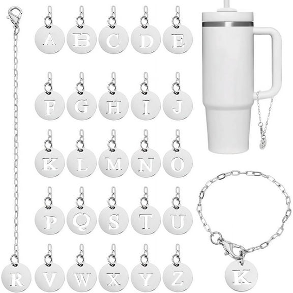 26 PCS Letter Charm For Cups Water Bottle Charms Accessories Name ID Initial Letter Handle Personalized Charm for Tumbler Cup Clear
