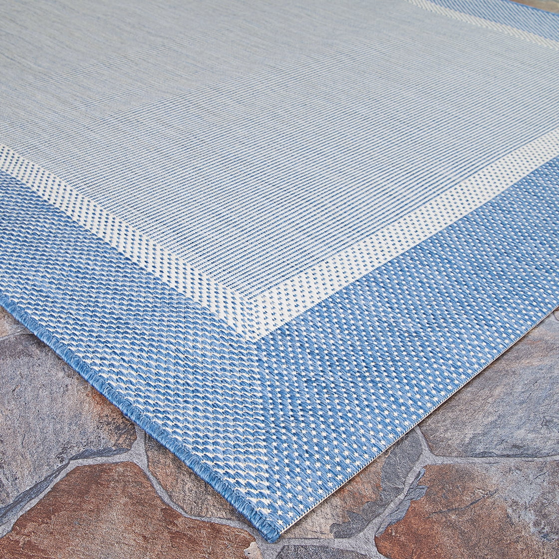 Couristan Recife Stria Texture Indoor/Outdoor Rug, 8'6", Round, Champagne- Blue Color, Hose Washable, 5526/1212