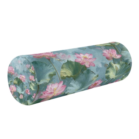 Round Cervical Pillow Cylindrical Pillow Lumbar Pillow Sofa Headrest Pillow Support For the Back, Neck and Head Pink Lotus Flowers