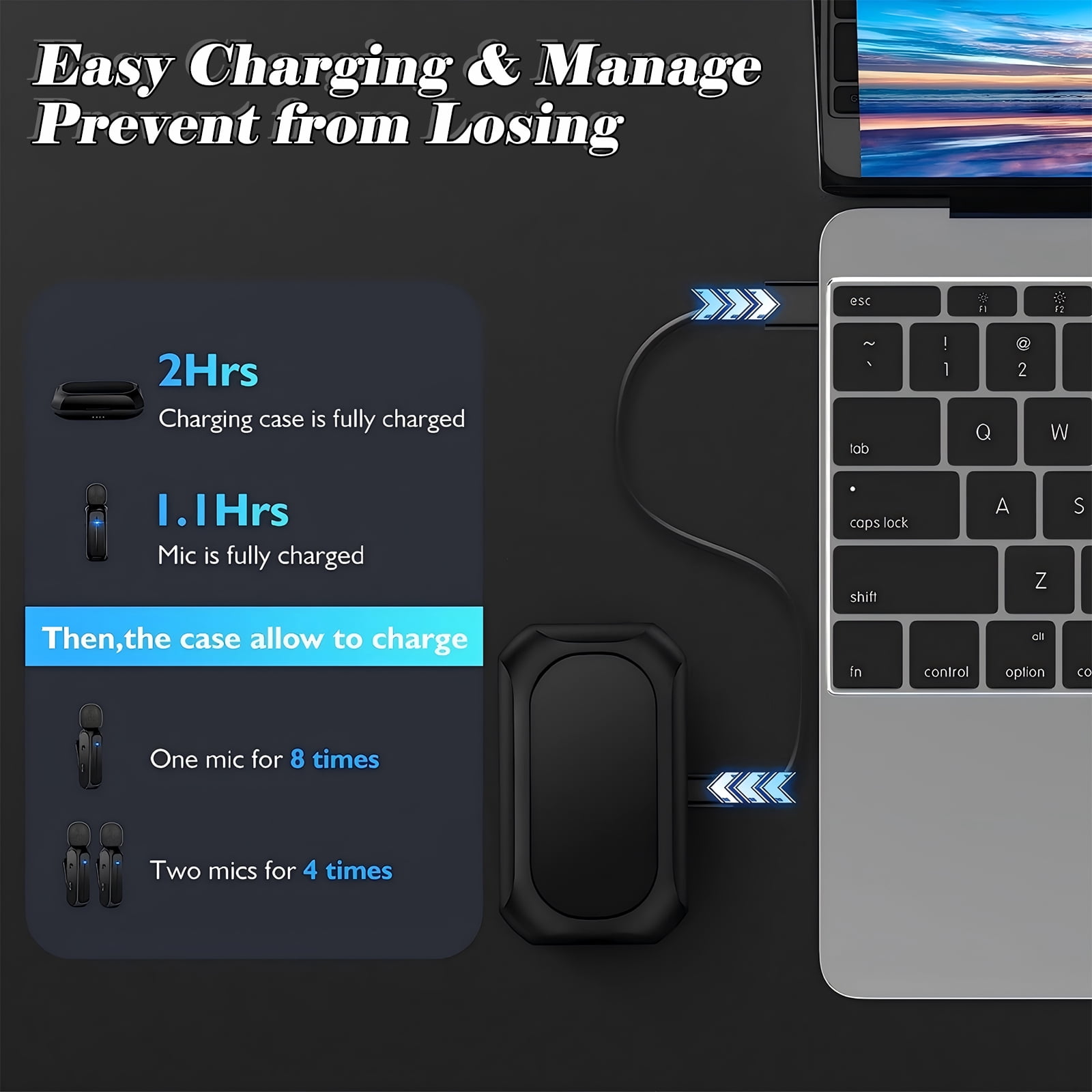 RONY Plug-Play Wireless Lavalier Microphone for iPhone iPad, Noise-Cancelling Mini Lapel Mics with the Charging Case