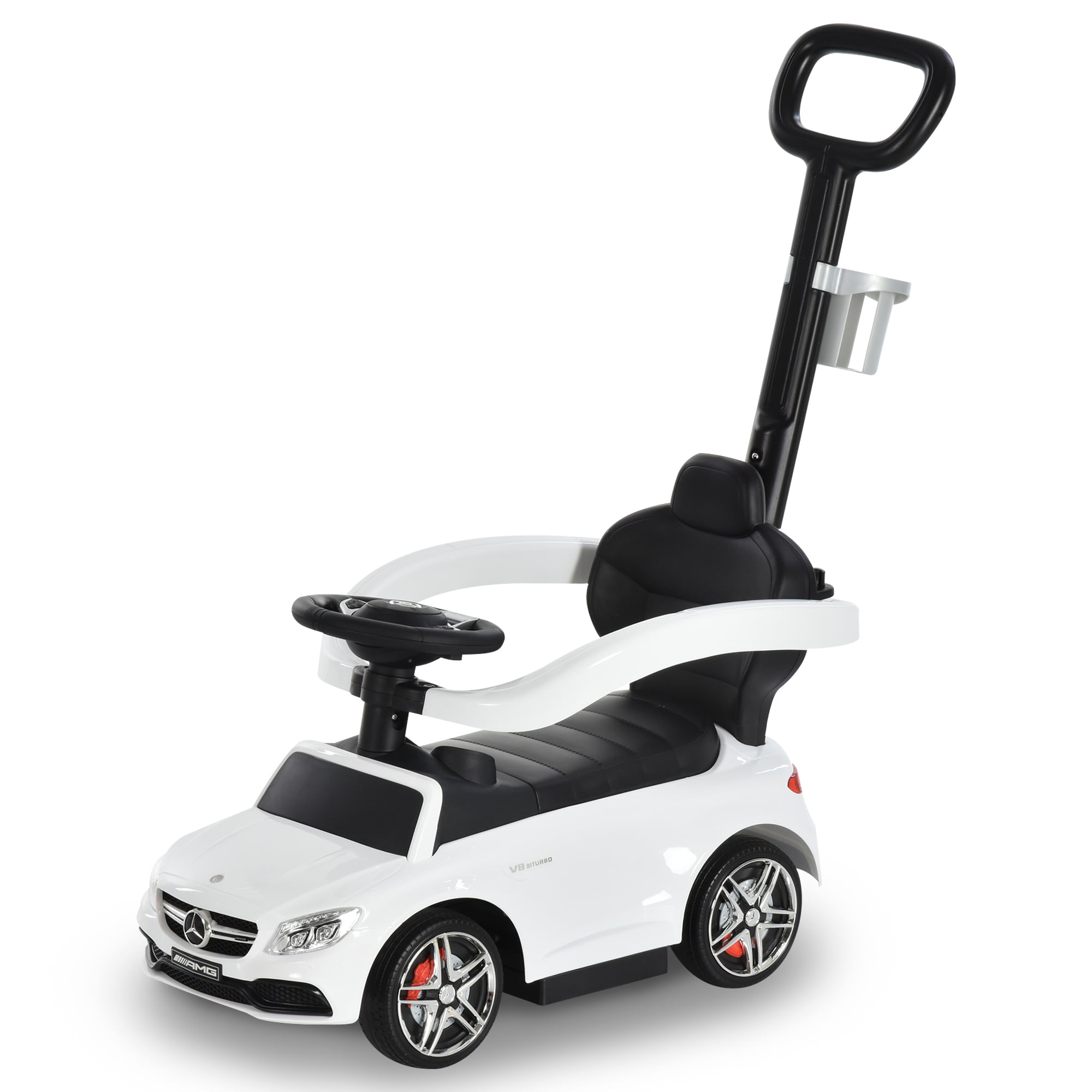 3 in 1 Licensed Volvo Kids Ride On Push Car Stroller for Toddler w/ Canopy White 