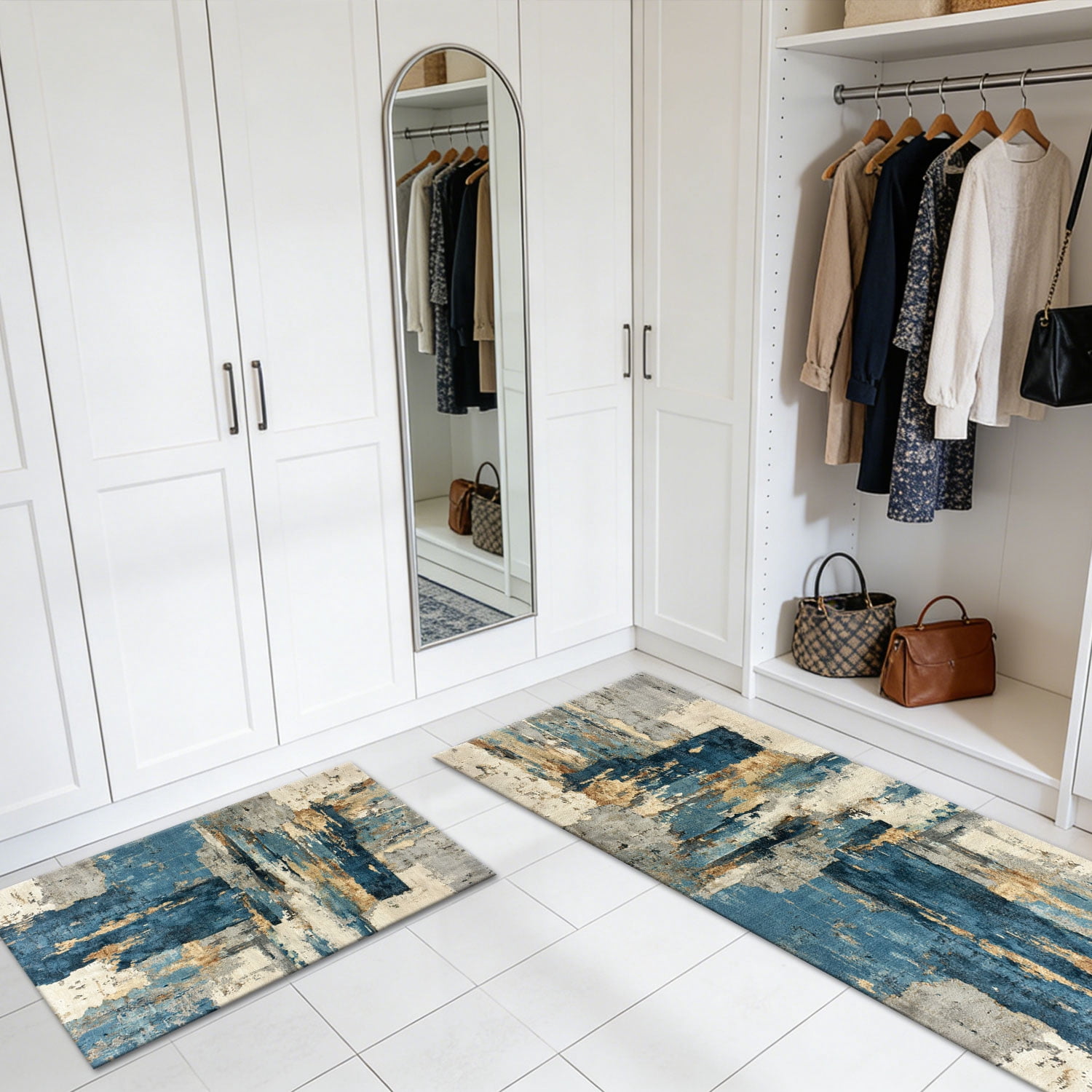 3 Piece Kitchen Rug Set, Non-Slip And Washable, Abstract Pattern Kitchen Hallway Rug, Soft And Comfortable, Suitable For Sinks, Floors, Entrances, Hallways and Bathrooms