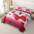 thumbnail image 3 of Homewish Red Butterfly Bed Spread Queen, Bling Cheeetah Print Queen Coverlet Set for Girls, 3pcs 1 Quilt and 2 Pillowcases, 3 of 7