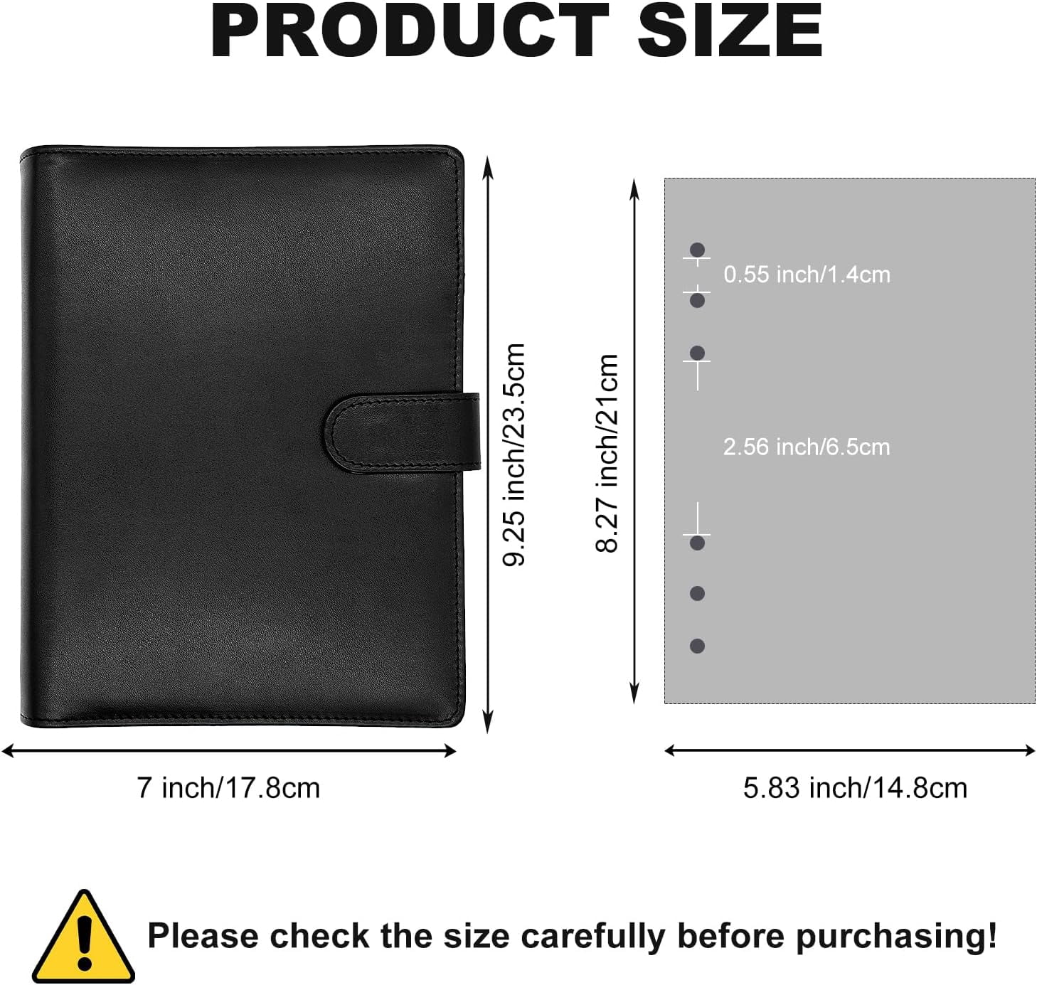 MetalM - A5 Binder 6 Ring,Mini Photocard Binder for A5 Filler Paper, Loose Leaf Personal Planner with Magnetic Buckle Closure(Black)