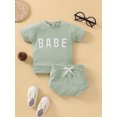 thumbnail image 2 of Baby Boys Girls 2 Piece Summer Outfits Short Sleeve Letter Print Top + Drawstring Shorts Set, 2 of 9