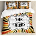 thumbnail image 1 of Circus Duvet Cover Set, Classical Colorful Vintage Rays with Grunge Look and Typographic Element, Decorative 3 Piece Bedding Set with 2 Pillow Shams, Queen Size, Camel and Multicolor, by Ambesonne, 1 of 3