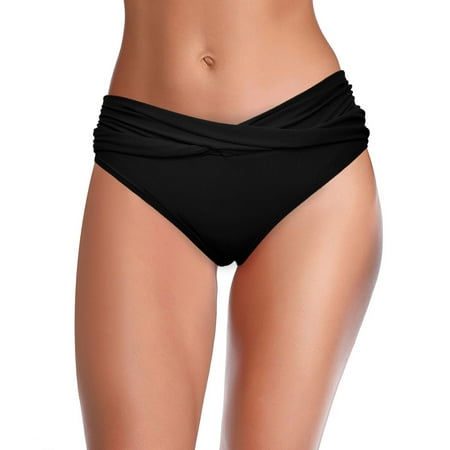 Aayomet Women s Bikini Bottom Twist Front Cheeky Swimsuit Ruched Bathing Suit Bottoms (Black  L)