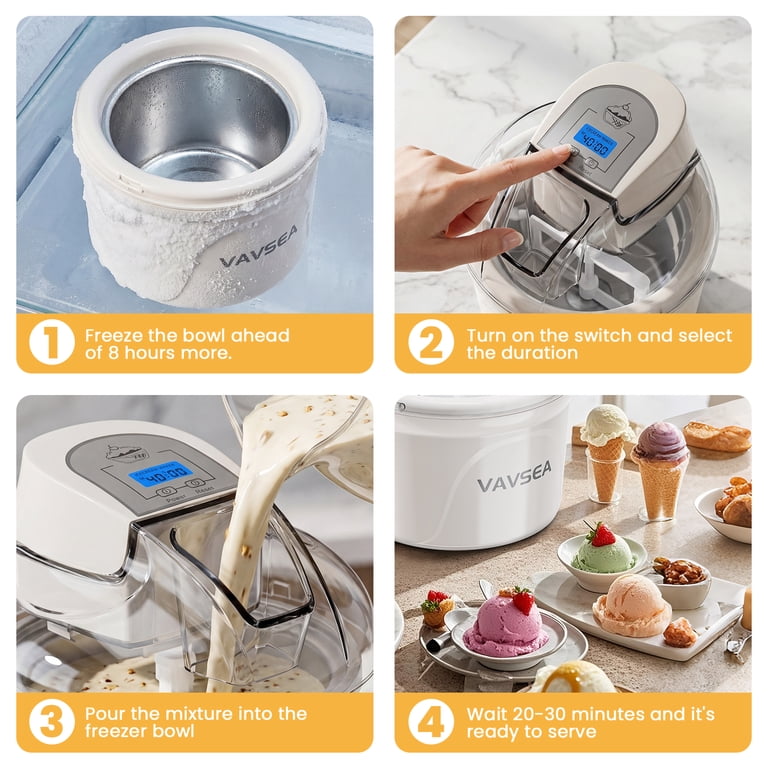 VAVSEA 1.5 Qt Ice Cream Maker, LCD Display, Double-Insulated Bowl
