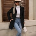 thumbnail image 5 of Women's Wool Blend Button Front Coat, Belted Mid-Length Overcoat, Elegant Lapel Collar Woolen Jacket Outerwear for Fall Winter 02-Black S, 5 of 5