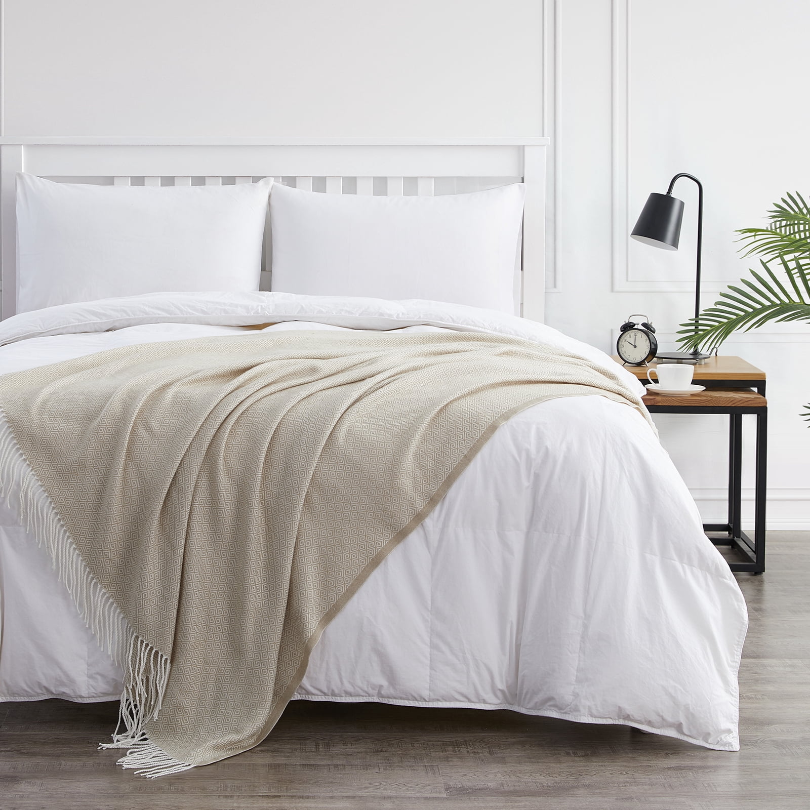 Bourina Herringbone Beige Throw Blanket for Couch, Suitable for Adult, Soft and Lightweight, 50"x 60"
