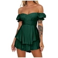 thumbnail image 3 of Feancey Women's Off Shoulder Rompers Dressy Casual Jumpsuits Ruffle Summer One Piece Shorts Trendy 2025 Clothes Today's Sales Army Green S, 3 of 10