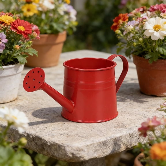 CoreLiving Indoor Outdoor Watering Can for Plants and Flowers, Red Iron Watering Pot with Spray Function for Garden Home and Bonsai Care