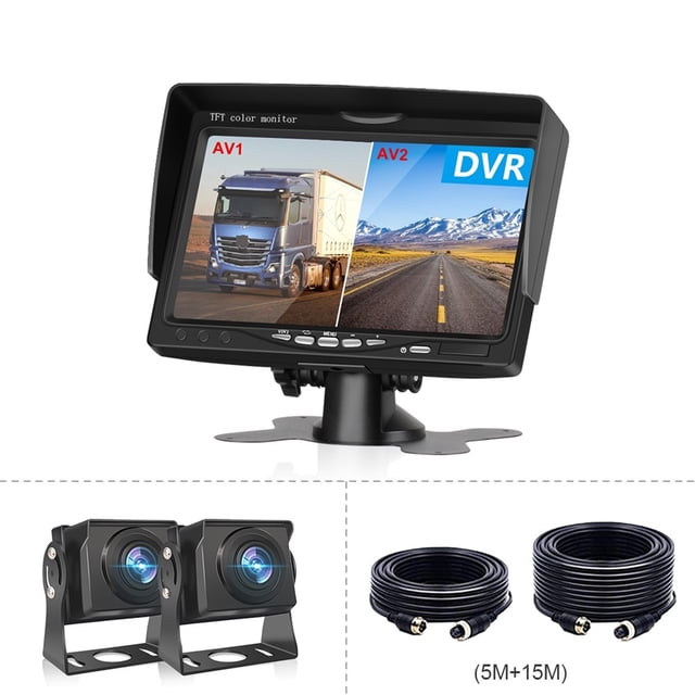 7 Inch Truck Car Monitor 2CH DVR Video IPS Screen Recorder For Motorhome Reverse Backup Vehicle Camera DC 12-24V ,Clear Images