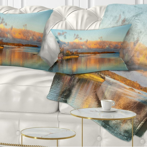 Designart Autumn Sunset Panorama - Landscape Photography Throw Pillow - 12x20