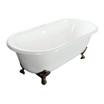Aqua Eden VCTND603017NB5 60" Cast Iron Oval Double Ended Clawfoot Tub (No Faucet Drillings), White/Oil Rubbed Bronze