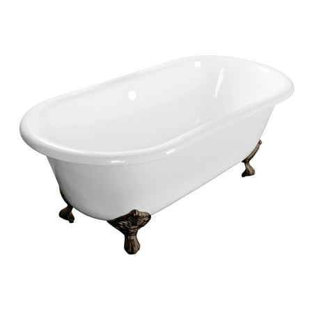 Aqua Eden VCTND603017NB5 60" Cast Iron Oval Double Ended Clawfoot Tub (No Faucet Drillings), White/Oil Rubbed Bronze