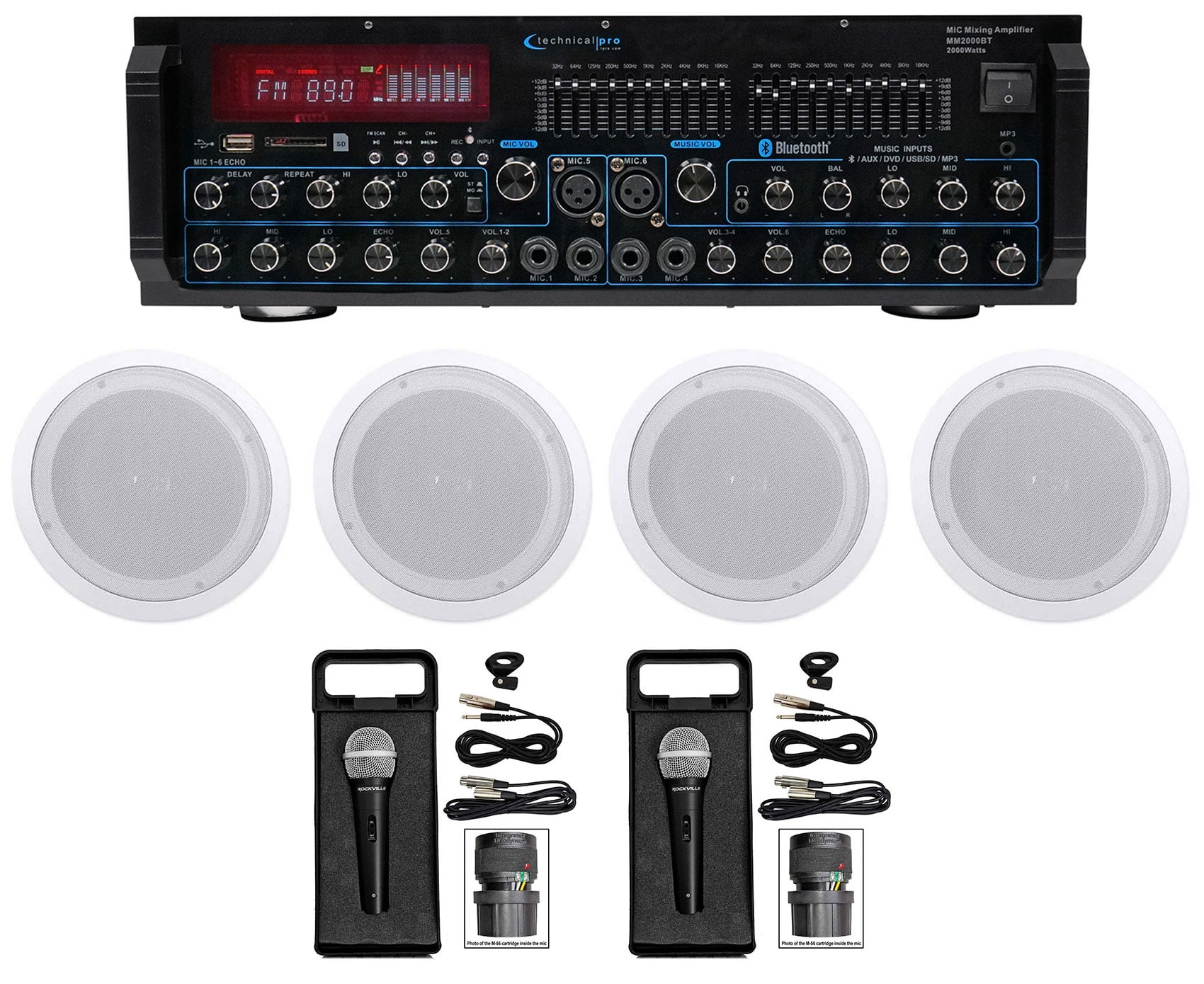 Technical Pro MM2000BT Bluetooth Karaoke Mixer System+(4) 8" Ceiling